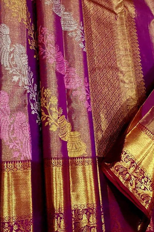 Exquisite Purple Kanjeevaram Handloom Pure Silk Saree - Luxurion World
