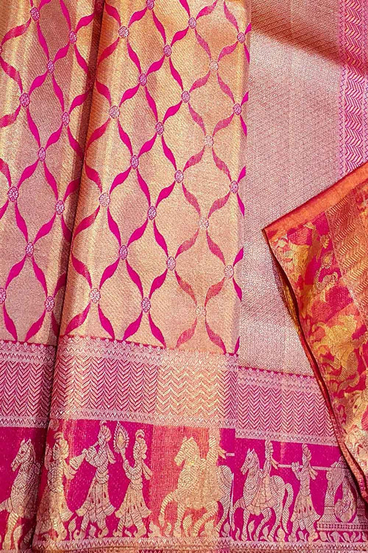 Exquisite Pink Kanjeevaram Silk Saree - Handloom Beauty - Luxurion World