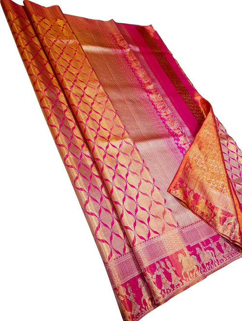 Exquisite Pink Kanjeevaram Silk Saree - Handloom Beauty - Luxurion World