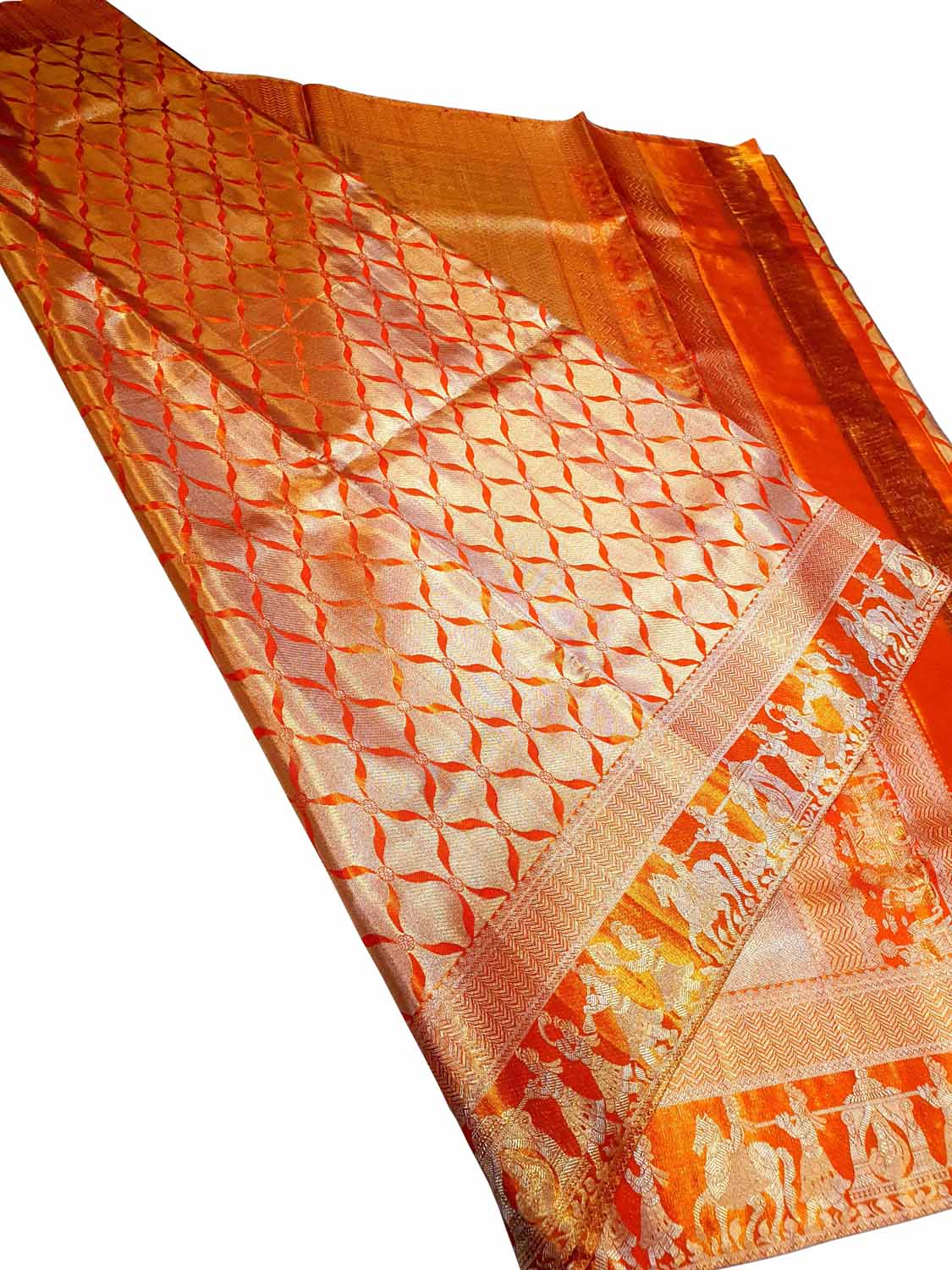 Orange Kanjeevaram Silk Saree: Handloom Elegance - Luxurion World