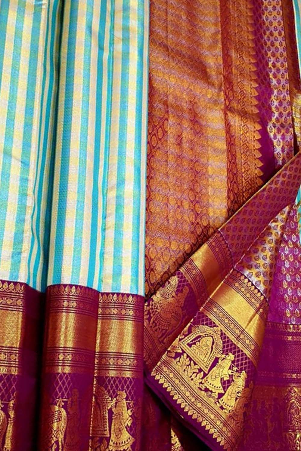 Blue Kanjeevaram Pure Silk Saree - Luxurion World