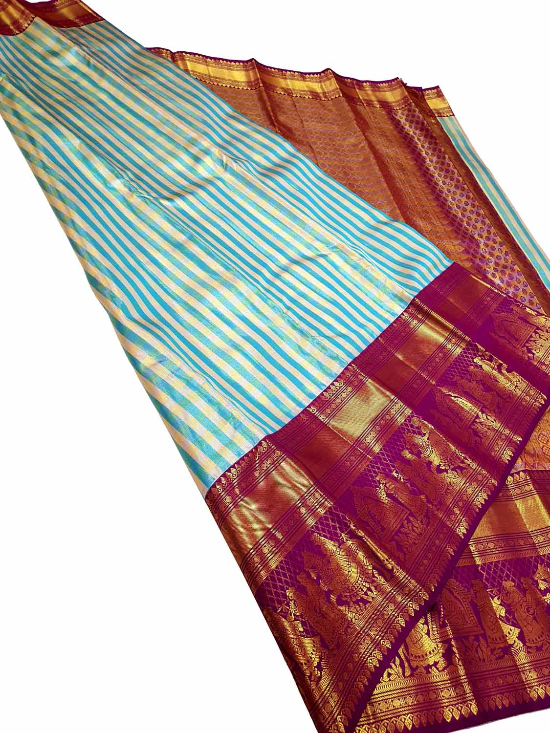Blue Kanjeevaram Pure Silk Saree - Luxurion World