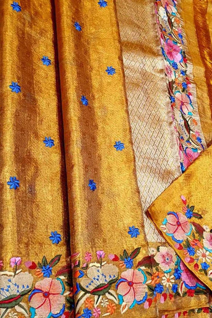 Luxurious Golden Pure Silk Kanjeevaram Saree - Luxurion World
