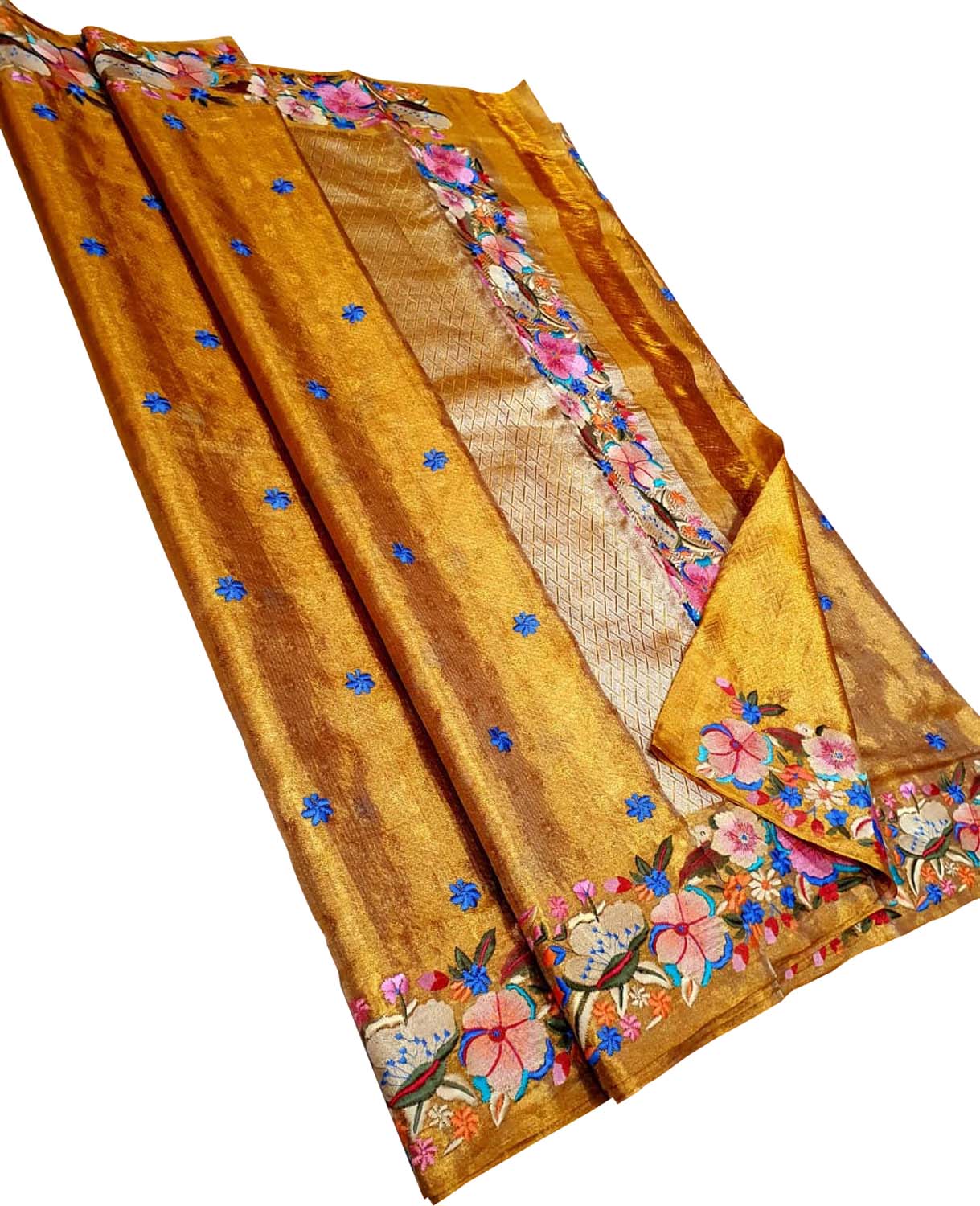 Luxurious Golden Pure Silk Kanjeevaram Saree - Luxurion World