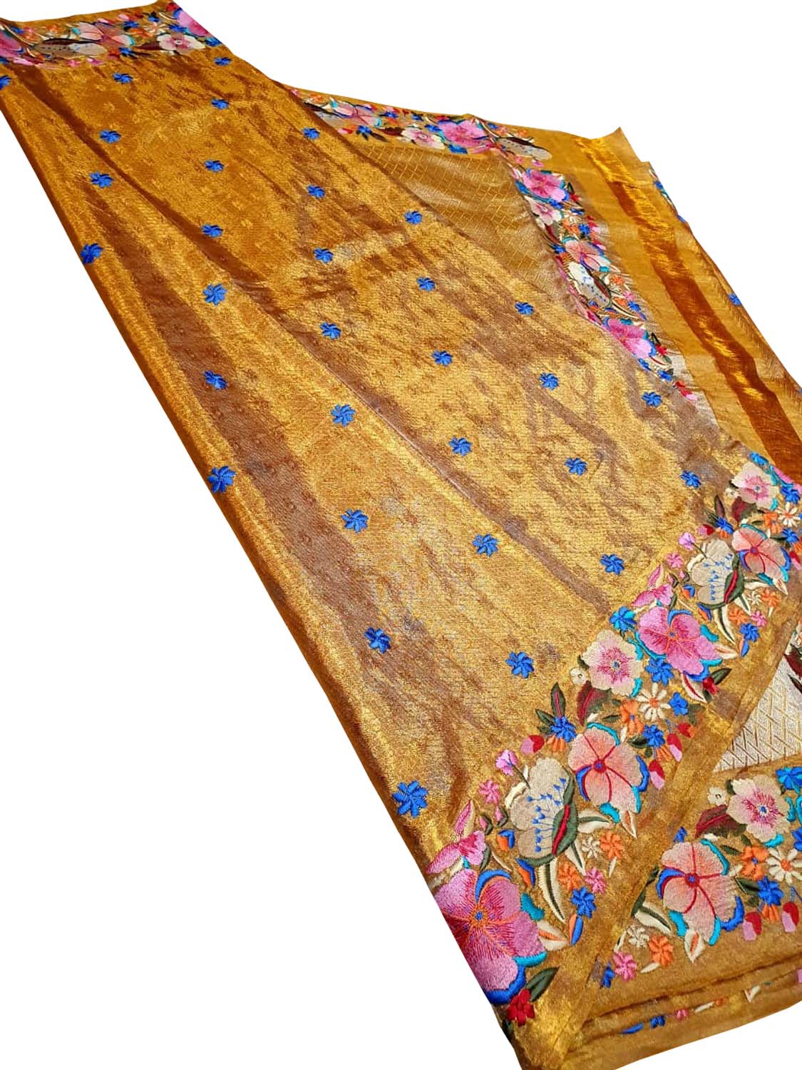 Luxurious Golden Pure Silk Kanjeevaram Saree - Luxurion World