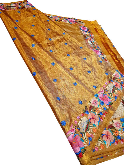 Luxurious Golden Pure Silk Kanjeevaram Saree - Luxurion World