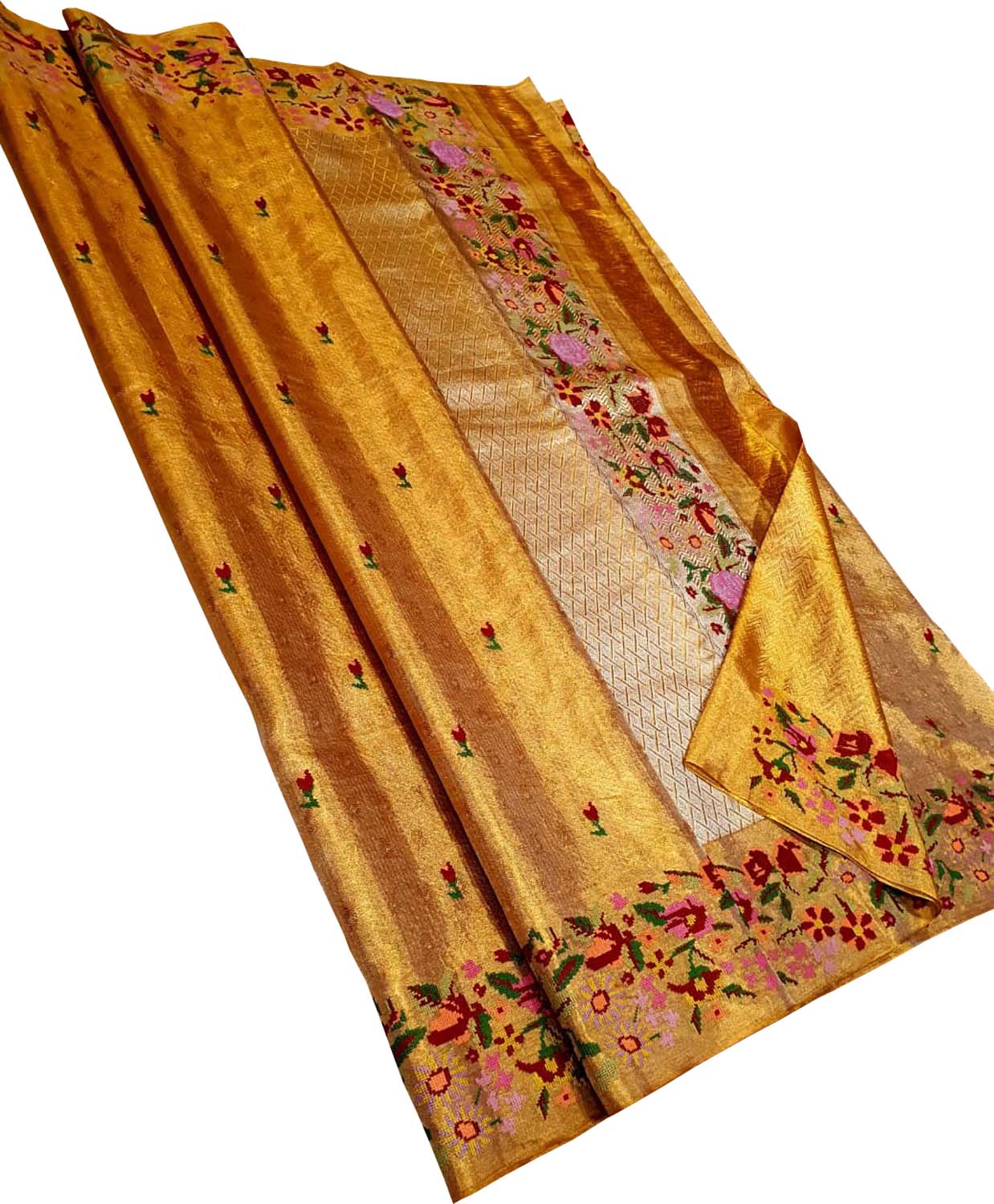Exquisite Golden Pure Silk Kanjeevaram Saree - Luxurion World
