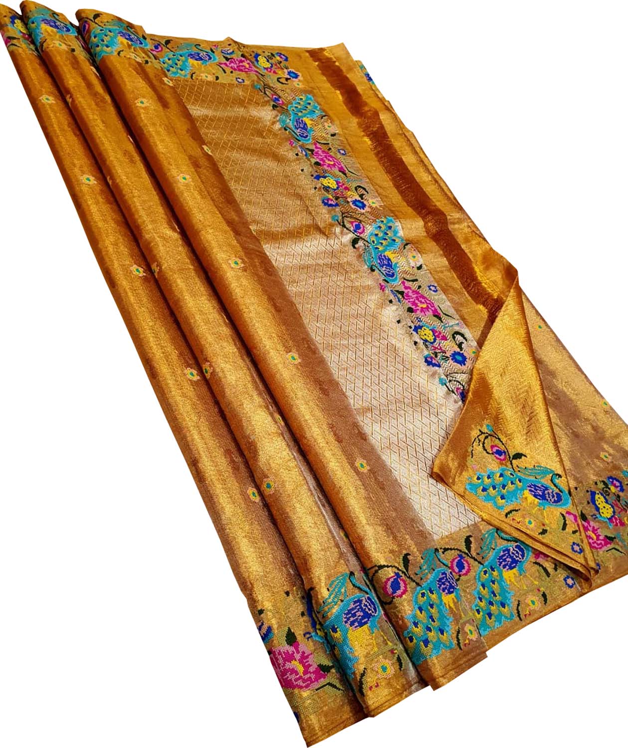Exquisite Golden Pure Silk Kanjeevaram Saree - Luxurion World