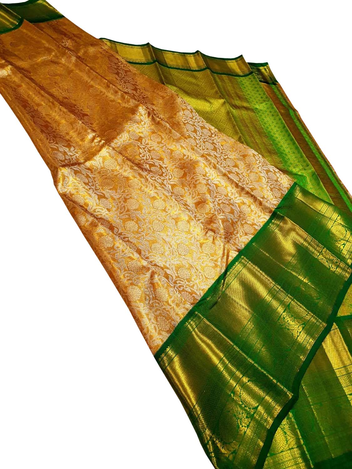 Exquisite Golden Silk Kanjeevaram Saree - Luxurion World