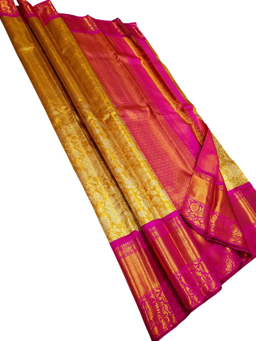 Exquisite Golden Silk Kanjeevaram Saree Handloom - Luxurion World