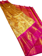 Exquisite Golden Silk Kanjeevaram Saree Handloom - Luxurion World