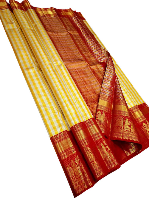 Yellow Silk Kanjeevaram Saree - Handloom Elegance - Luxurion World