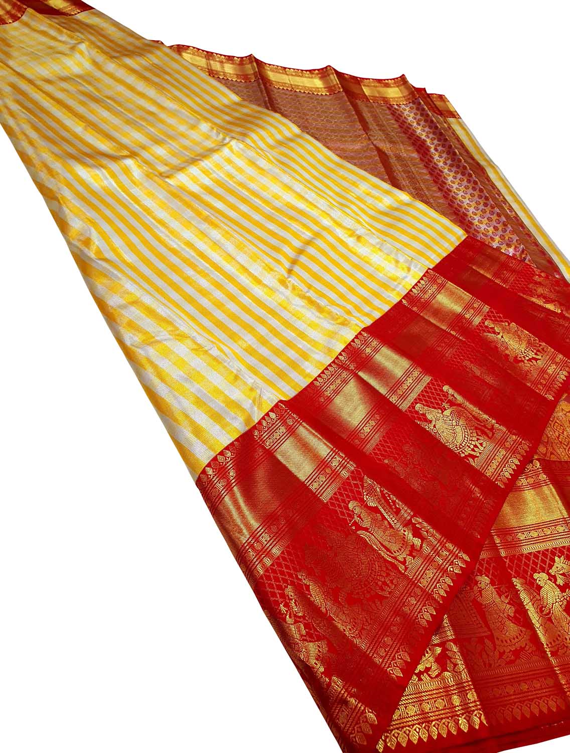 Yellow Silk Kanjeevaram Saree - Handloom Elegance - Luxurion World