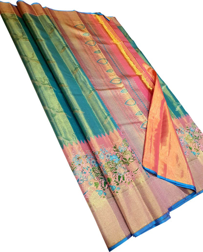 Blue Silk Kanjeevaram Saree - Handloom Elegance - Luxurion World