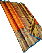 Orange Pure Silk Kanjeevaram Saree - Handloom Elegance - Luxurion World