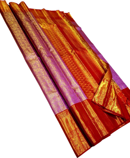 Exquisite Pink Pure Tissue Silk With Real Gold Zari Handloom Kanjeevaram Saree - Luxurion World