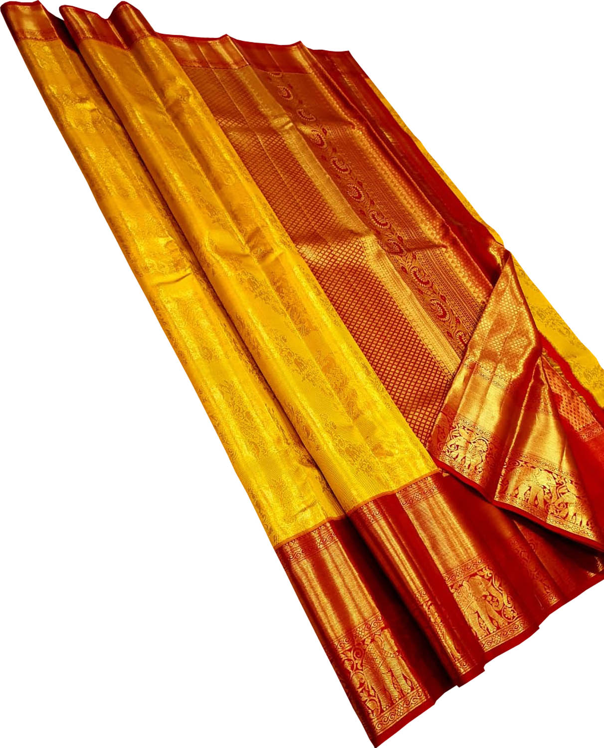 Yellow Pure Tissue Silk With Real Gold Zari Handloom Kanjeevaram Saree - Luxurion World