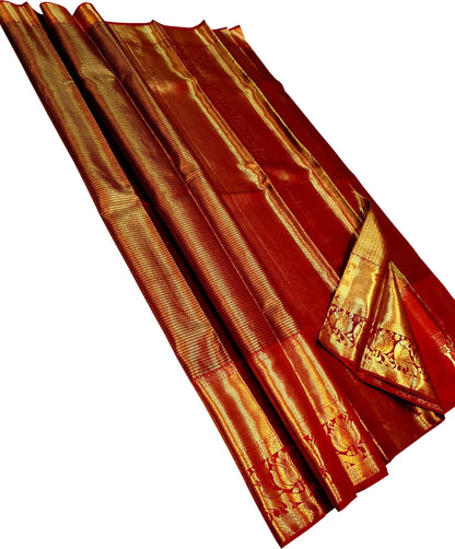 Elegant Maroon Pure Tissue Silk With Real Gold Zari Handloom Kanjeevaram Saree - Luxurion World