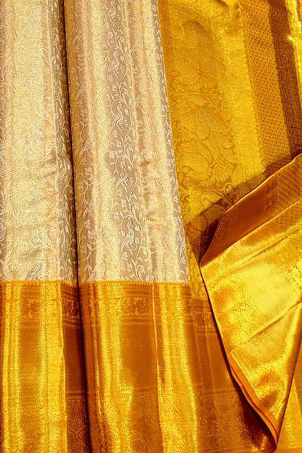 Exquisite Golden Pure Tissue Silk With Real Gold Zari Handloom Kanjeevaram Saree - Luxurion World