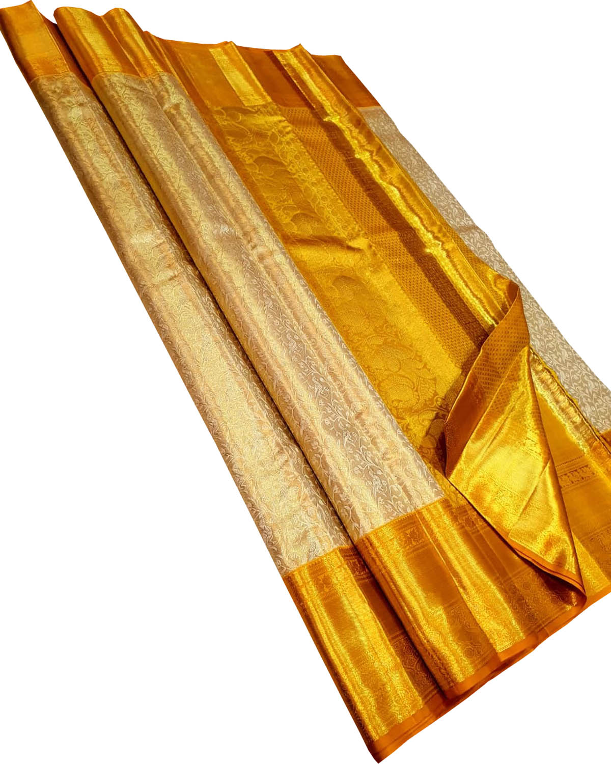Exquisite Golden Pure Tissue Silk With Real Gold Zari Handloom Kanjeevaram Saree - Luxurion World