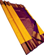 Yellow Handloom Kanjeevaram Pure Silk Saree - Elegant and Luxurious - Luxurion World