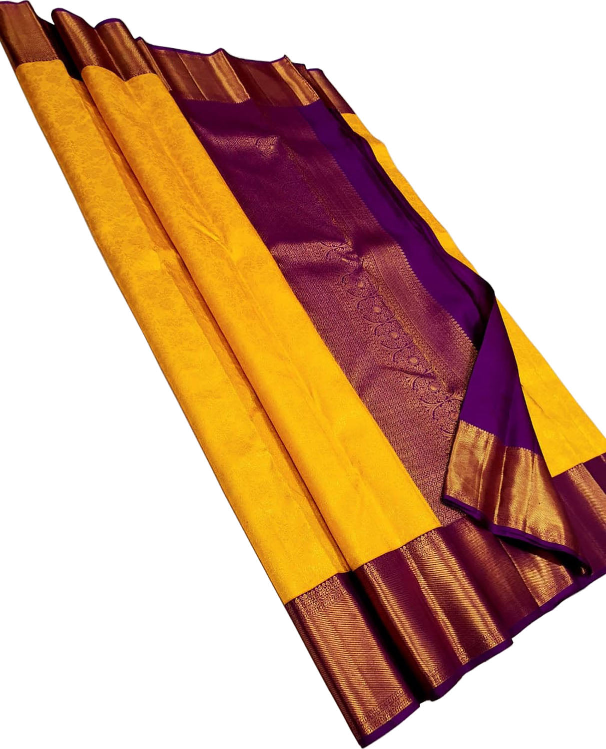 Yellow Handloom Kanjeevaram Pure Silk Saree - Elegant and Luxurious - Luxurion World