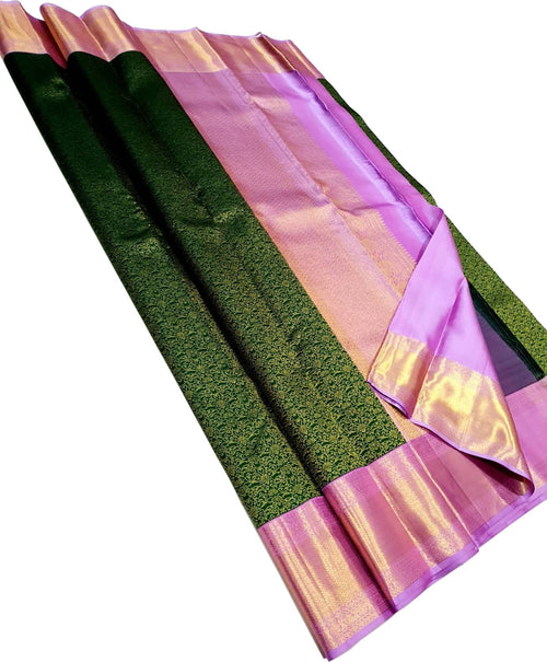 Green Handloom Kanjeevaram Silk Saree - Pure Elegance - Luxurion World