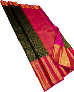 Green Pure Silk Kanjeevaram Handloom Korvai Saree - Luxurion World