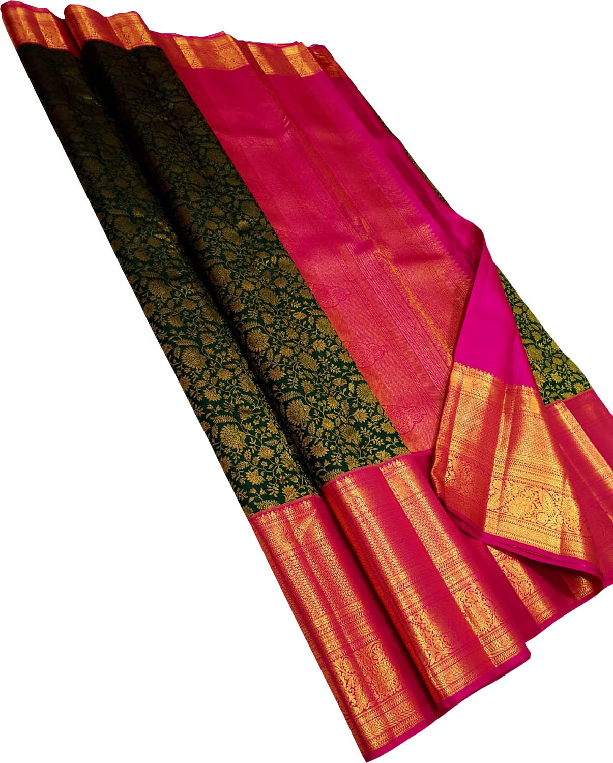Green Pure Silk Kanjeevaram Handloom Korvai Saree - Luxurion World
