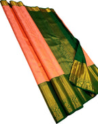 Peach Pure Silk Kanjeevaram Handloom Korvai Saree - Luxurion World