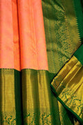Peach Pure Silk Kanjeevaram Handloom Korvai Saree - Luxurion World