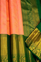 Peach Pure Silk Kanjeevaram Handloom Korvai Saree - Luxurion World