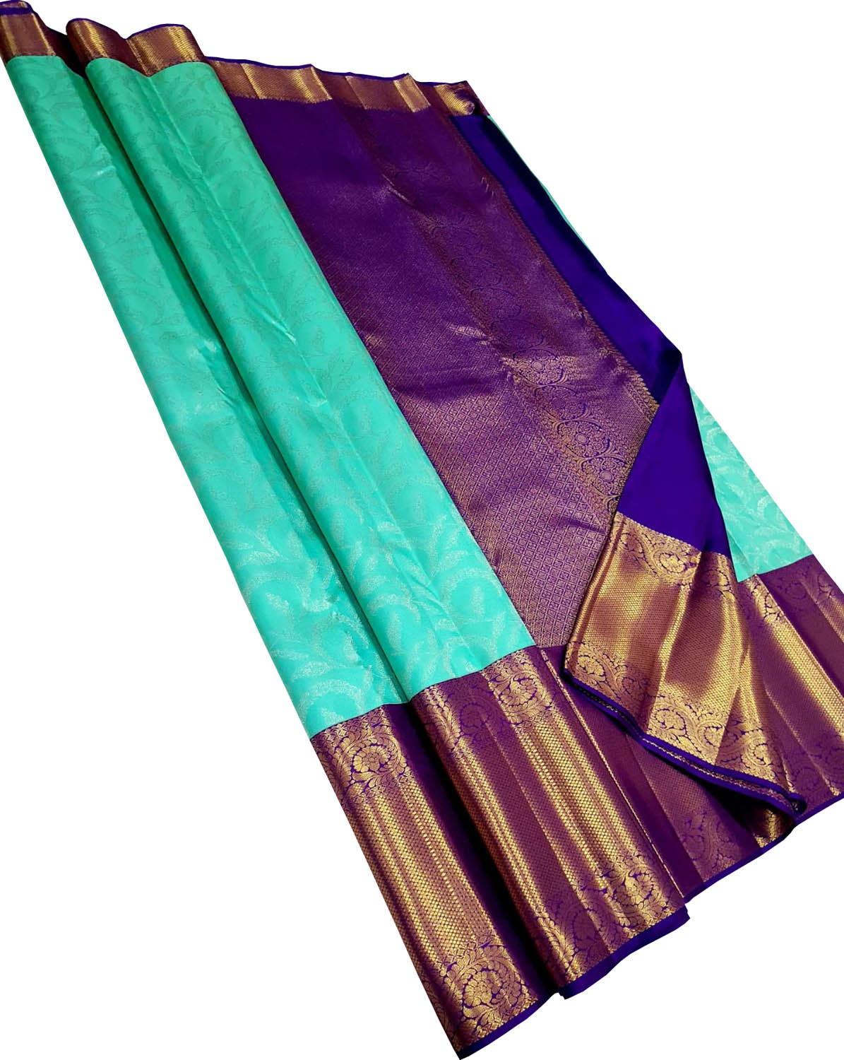 Blue Pure Silk Kanjeevaram Handloom Korvai Saree - Luxurion World