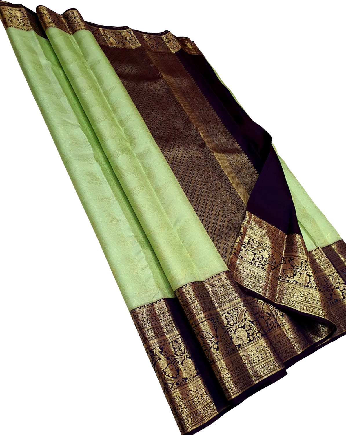 Green Pure Silk Kanjeevaram Handloom Korvai Saree - Luxurion World