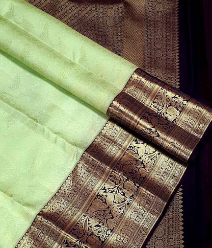 Green Pure Silk Kanjeevaram Handloom Korvai Saree - Luxurion World