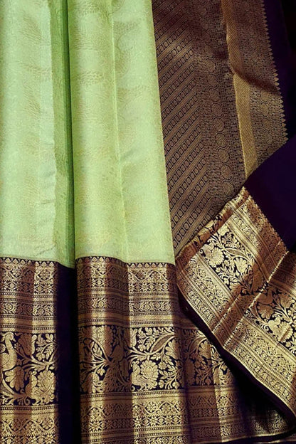 Green Pure Silk Kanjeevaram Handloom Korvai Saree - Luxurion World