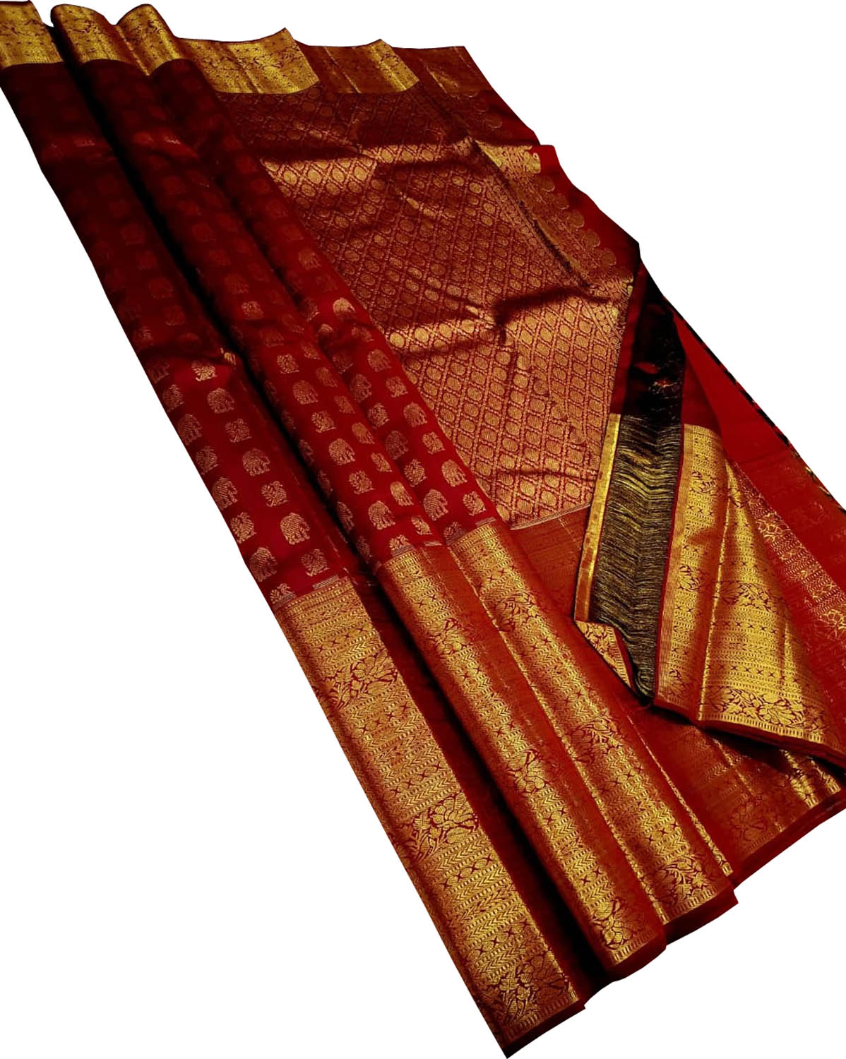 Maroon Pure Silk Kanjeevaram Handloom Korvai Saree - Luxurion World