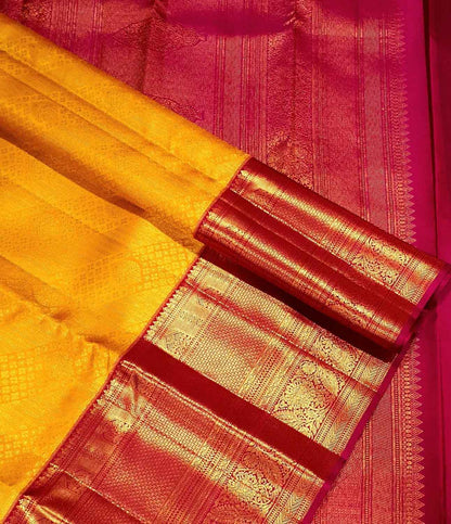 Yellow Pure Silk Kanjeevaram Handloom Korvai Saree - Luxurion World