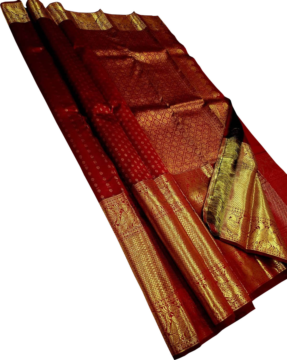 Maroon Pure Silk Kanjeevaram Handloom Korvai Saree - Luxurion World