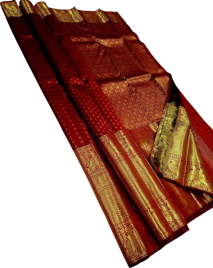 Maroon Pure Silk Kanjeevaram Handloom Korvai Saree - Luxurion World