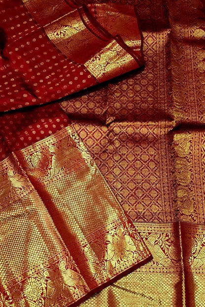 Maroon Pure Silk Kanjeevaram Handloom Korvai Saree - Luxurion World