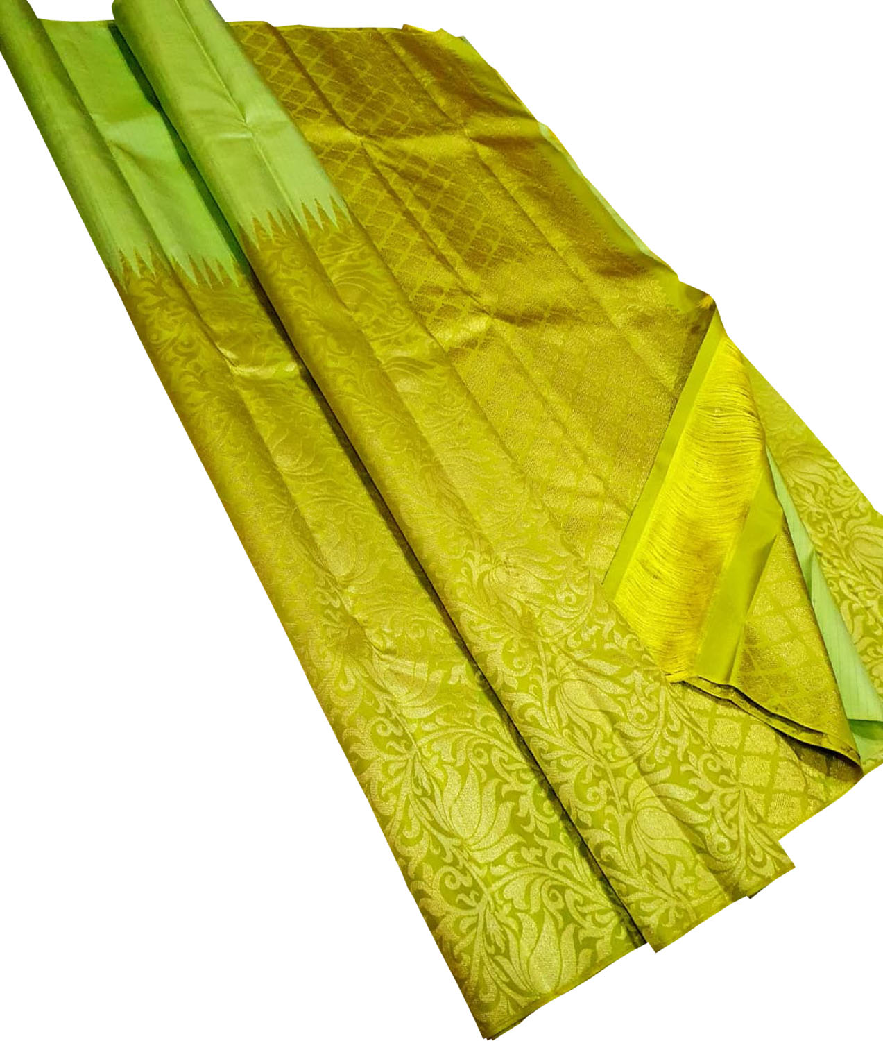 Green Pure Silk Kanjeevaram Handloom Korvai Saree - Luxurion World