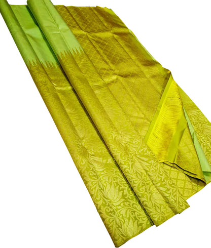 Green Pure Silk Kanjeevaram Handloom Korvai Saree - Luxurion World