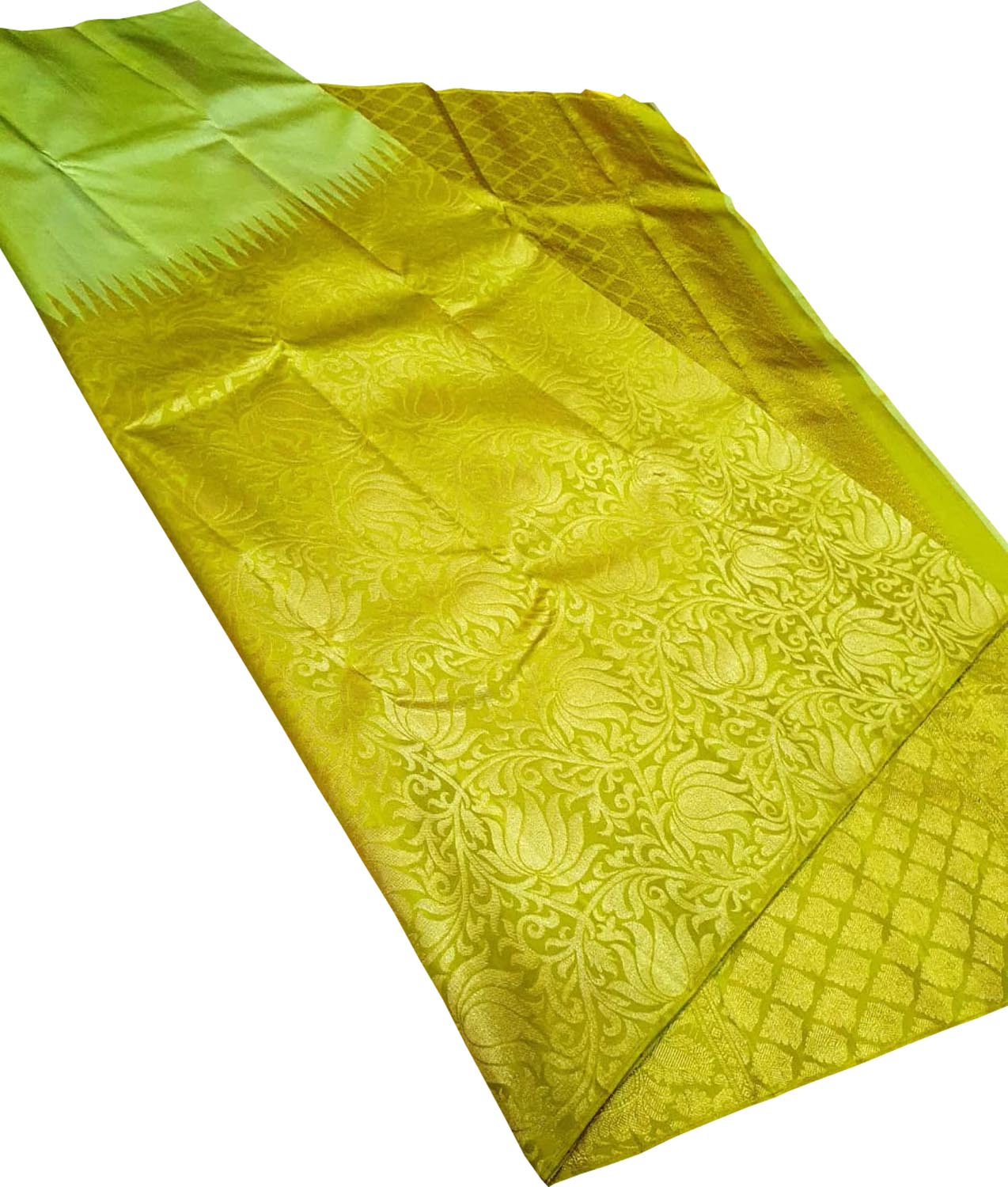 Green Pure Silk Kanjeevaram Handloom Korvai Saree - Luxurion World