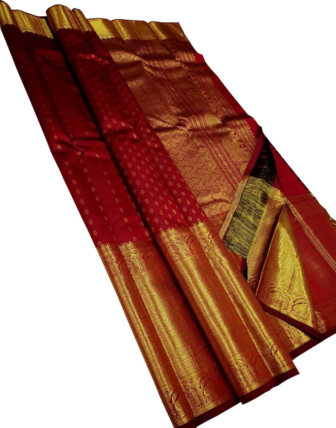 Maroon Pure Silk Kanjeevaram Handloom Korvai Saree - Luxurion World
