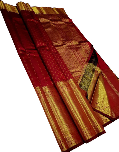Maroon Pure Silk Kanjeevaram Handloom Korvai Saree - Luxurion World