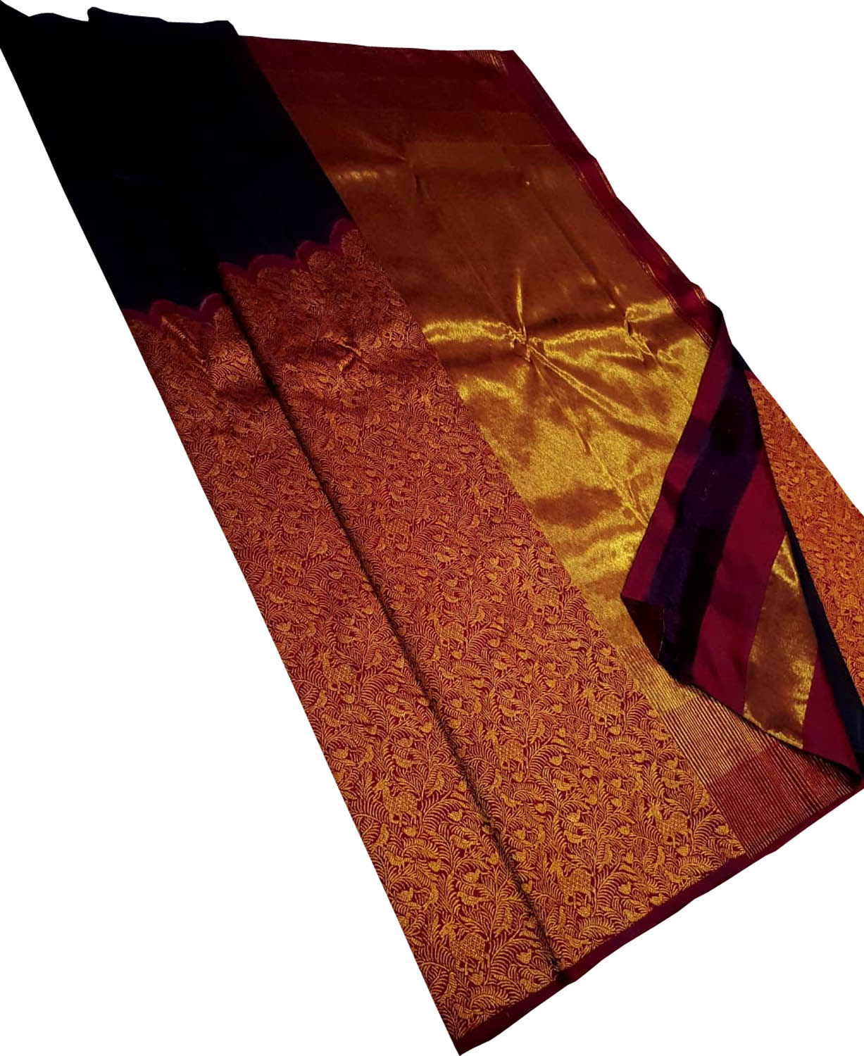 Maroon Pure Silk Kanjeevaram Handloom Korvai Saree - Luxurion World