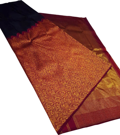 Maroon Pure Silk Kanjeevaram Handloom Korvai Saree - Luxurion World