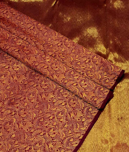 Maroon Pure Silk Kanjeevaram Handloom Korvai Saree - Luxurion World