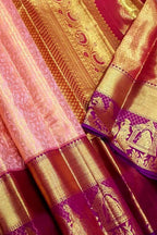 Pink Pure Kanjivaram Tissue Silk Handloom Saree - Luxurion World